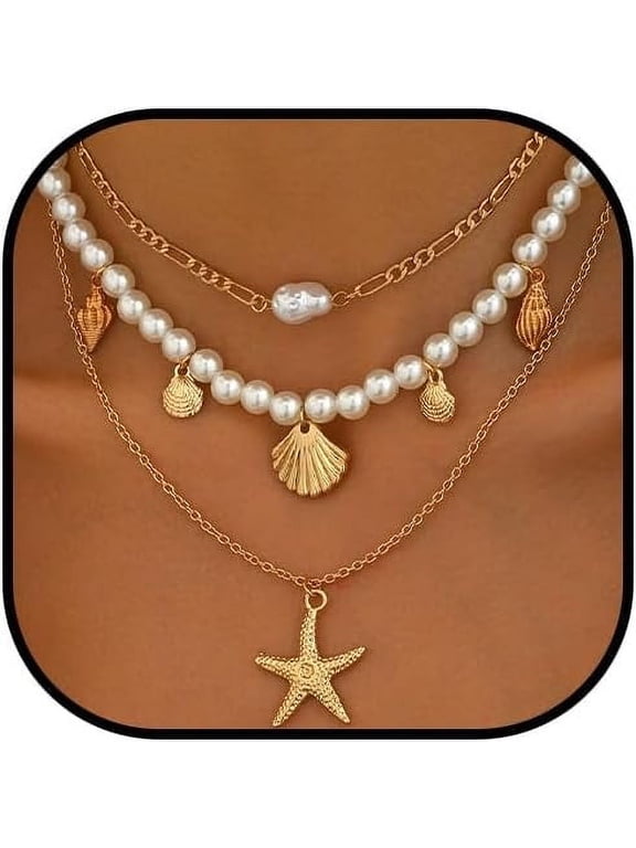 Puka Shell Necklace Starfish Necklace Seashell Choker Necklaces for Women Beach Vacation Essentials Summer Outfits for Women Boho Western Beach Surfer Jewelry
