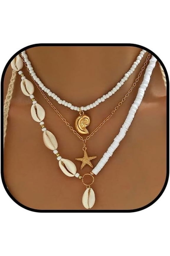 Puka Shell Necklace Starfish Necklace Seashell Choker Necklaces for Women Beach Vacation Essentials Summer Outfits for Women Boho Western Beach Surfer Jewelry