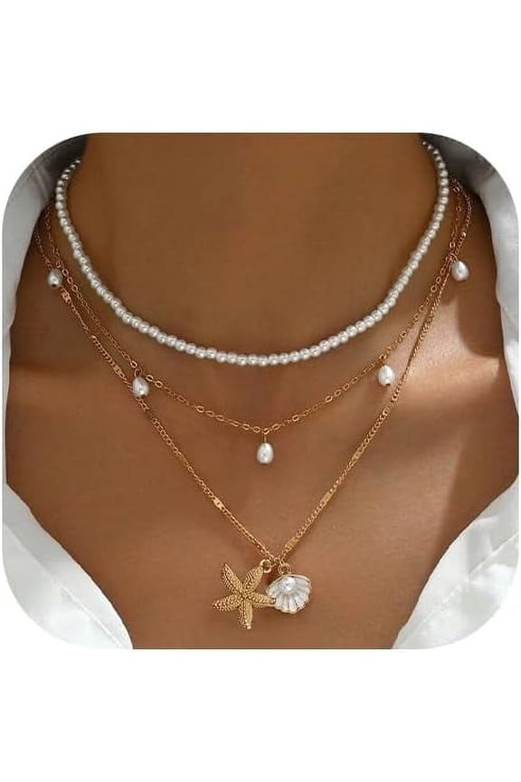 Puka Shell Necklace Starfish Necklace Seashell Choker Necklaces for Women Beach Vacation Essentials Summer Outfits for Women Boho Western Beach Surfer Jewelry