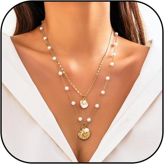 Puka Shell Necklace For Women Seashell Necklace Pearl Charm Necklace Shell Starfish Beaded Necklace Boho Summer Surfer Necklace Beach Essentials Summer Outfits For Women[o7509]