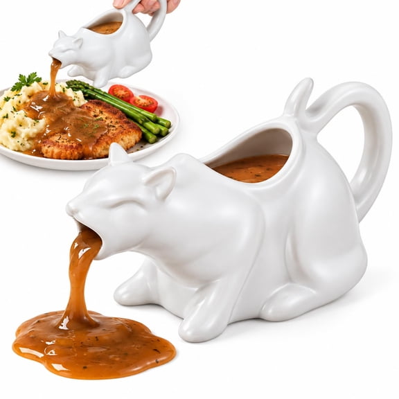 Puking Cat Gravy Boat, Ceramic Kitty Sauce Pitcher,S Black