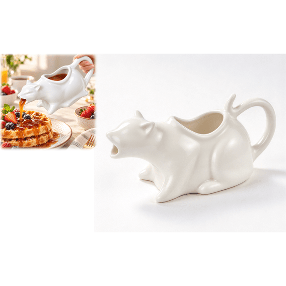 Puking Cat Gravy Boat Ceramic Kitty Sauce Pitcher for Gravy and Syrup, Funny Cat Shaped Serving Dish for Kitchen Dining