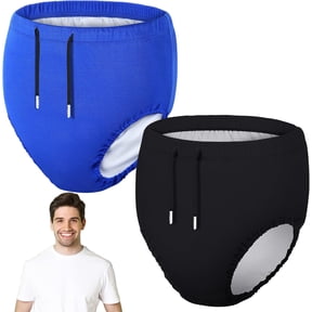 Pukitry 2 Pcs Reusable Adult Swim Diapers Special Needs Cloth Diaper Covers Washable Nappy Trunks Waterproof Leakproof for Postpartum Women Incontinence Protection Unisex(Black,Blue,L)