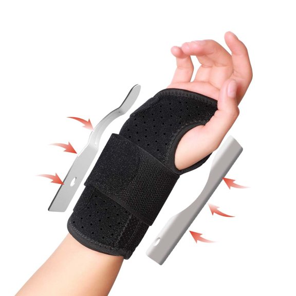 Pukitry Adjustable Wrist Brace with Splint  Ergonomic Daytime Support for Tenosynovitis, Arthritis & Tendinitis Pain (Unisex, Black-Left Hand, Large)