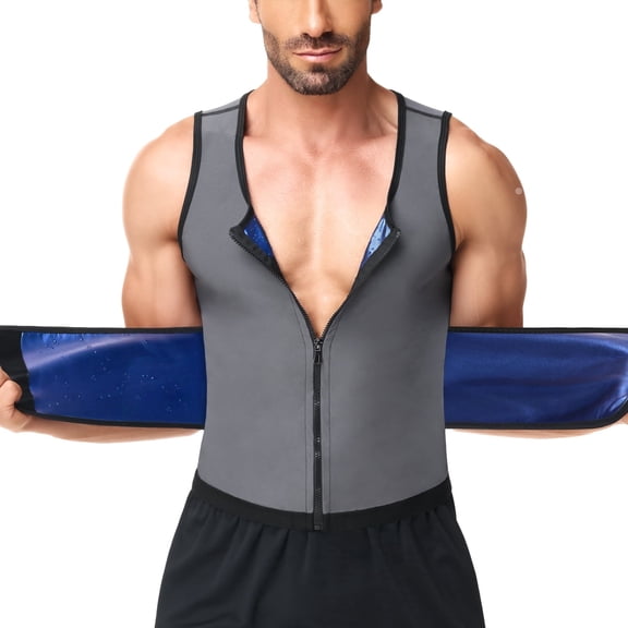 Pukitry Sauna Vest for Men Waist Trainer Vest with Zipper Workout Sauna Suit with Adjustable Waist Trimmer Belt