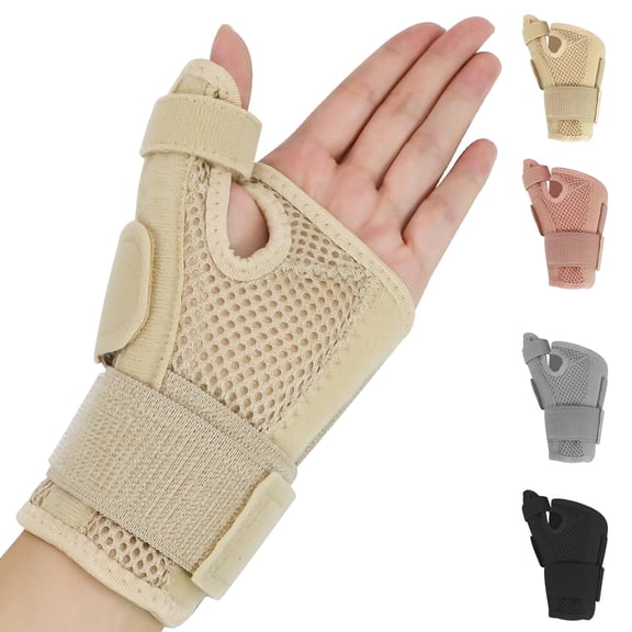 Pukitry Thumb Support Brace, Adjustable Thumb Stabilizer Splint for Left or Right Hand, Soft and Breathable, BeigeOne Sizebeige