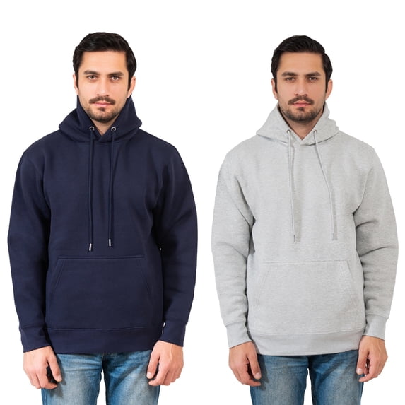 Pukka Blanks Adult Heavyweight 300 GSM Fleece Hoodie Multipack Set, Navy + Heather Grey, XL