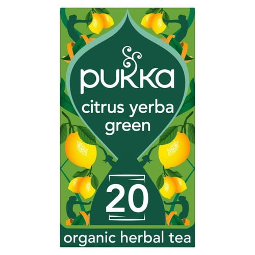 Pukka Herbs Organic Citrus with Yerba Mate Green Tea Bags 20's, British Import (Pack of 3)