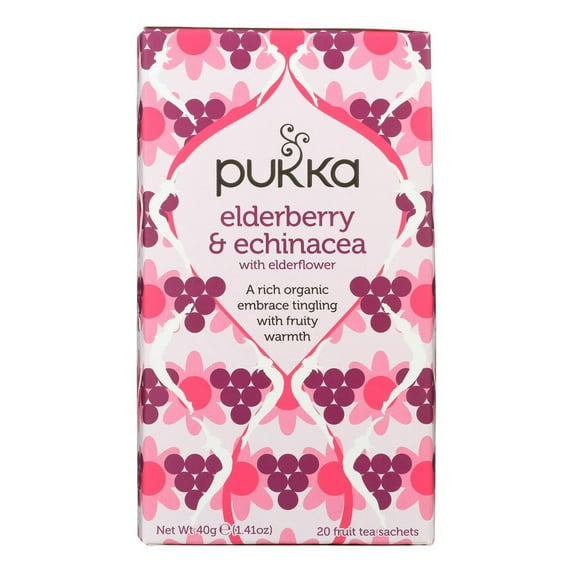 Pukka Herbs Organic Elderberry and Echinacea Herbal Tea Bags, 20 Ct