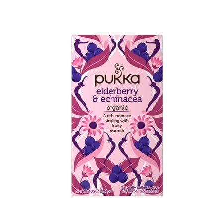 Pukka Organic Herbal Tea, Elderberry Echinacea, Caffeine-Free, Tea Bags 20 Count Box