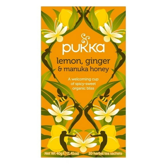 Pukka Organic Herbal Tea, Lemon Ginger Manuka Honey, Caffeine-Free, Tea Bags 20 Count