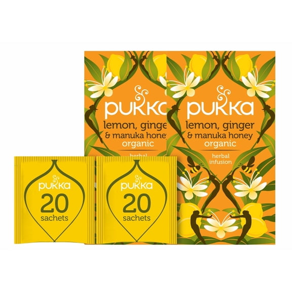 Pukka Organic Lemon, Ginger & Manuka Honey Tea Compostable Herbal Tea Bags 20 tea bag each (Pack of 2)