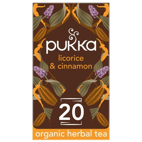 Pukka Organic Licorice & Cinnamon Tea 20 Home Compostable Herbal Tea Bags 20's, British Import (Pack of 3)