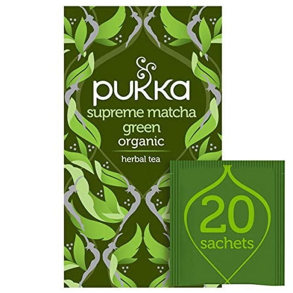 Pukka Organic Supreme Matcha Green Herbal Tea 20 Green Tea Bags 30g, Imported from Britain