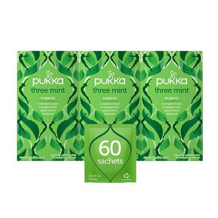 Pukka Organic Tea Bags, Three Mint Herbal Tea, Perfect for Cooling Refresh,  20 Count (Pack of 3) 60 Tea Bags