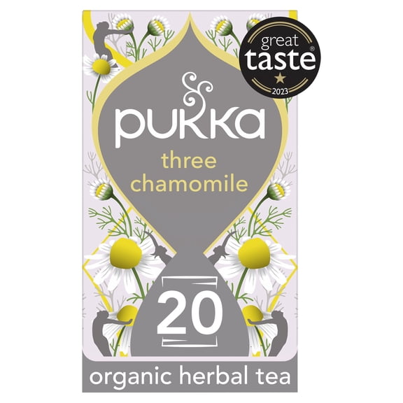 Pukka Organic Three Chamomile Herbal Tea 20 Tea Bags 30g, Imported from Britain