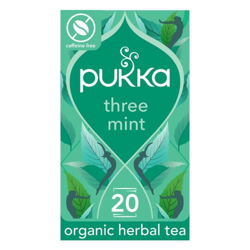 Pukka Organic Three Mint Tea With Peppermint Compostable Herbal Tea Bags 20's, British Import (Pack of 3)