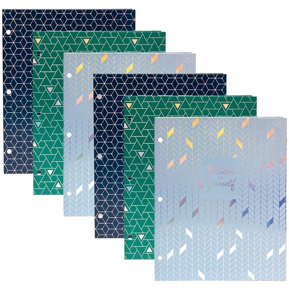 Pukka Pad, 2 Pocket Folder, Portfolio Organizer, Fits 3-Ring Binder, Office, School, 9.5 x 11.75 in, 3 Designs, 6 Pack