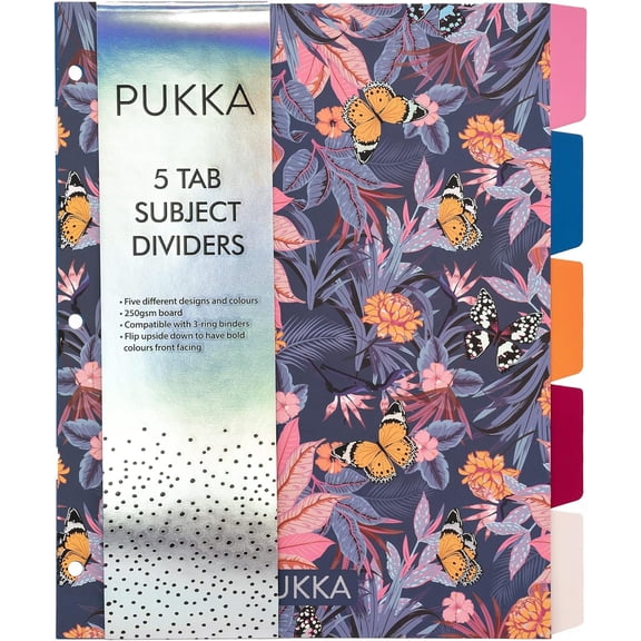Pukka Pad, Bloom Reversible Dividers, 1 Pack of 5 Tab Set, 3-Ring Binder Compatible, 8  x 11 In. Multi-Color