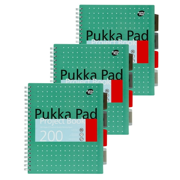 Pukka Pads Metallic Green Letter Sized Subject Divider Notebook - Pack 3