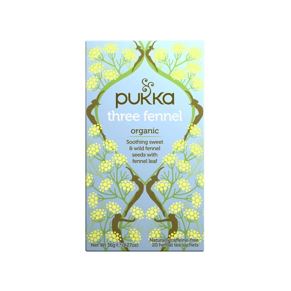 Pukka Three Fennel Organic Herbal Tea, Caffeine-Free, Tea Bags 20 Count Box