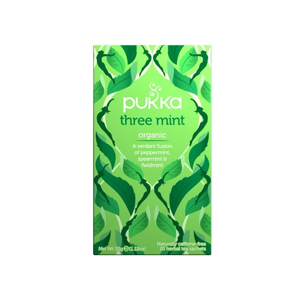 Pukka Three Mint Organic Herbal Tea, Peppermint, Caffeine-Free, Tea Bags 20 Count Box