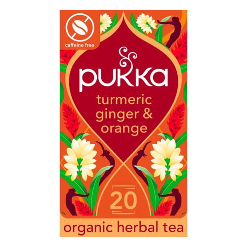 Pukka Turmeric, Ginger & Orange Tea Home-Compostable Herbal Tea Bags 20's, British Import (Pack of 3)