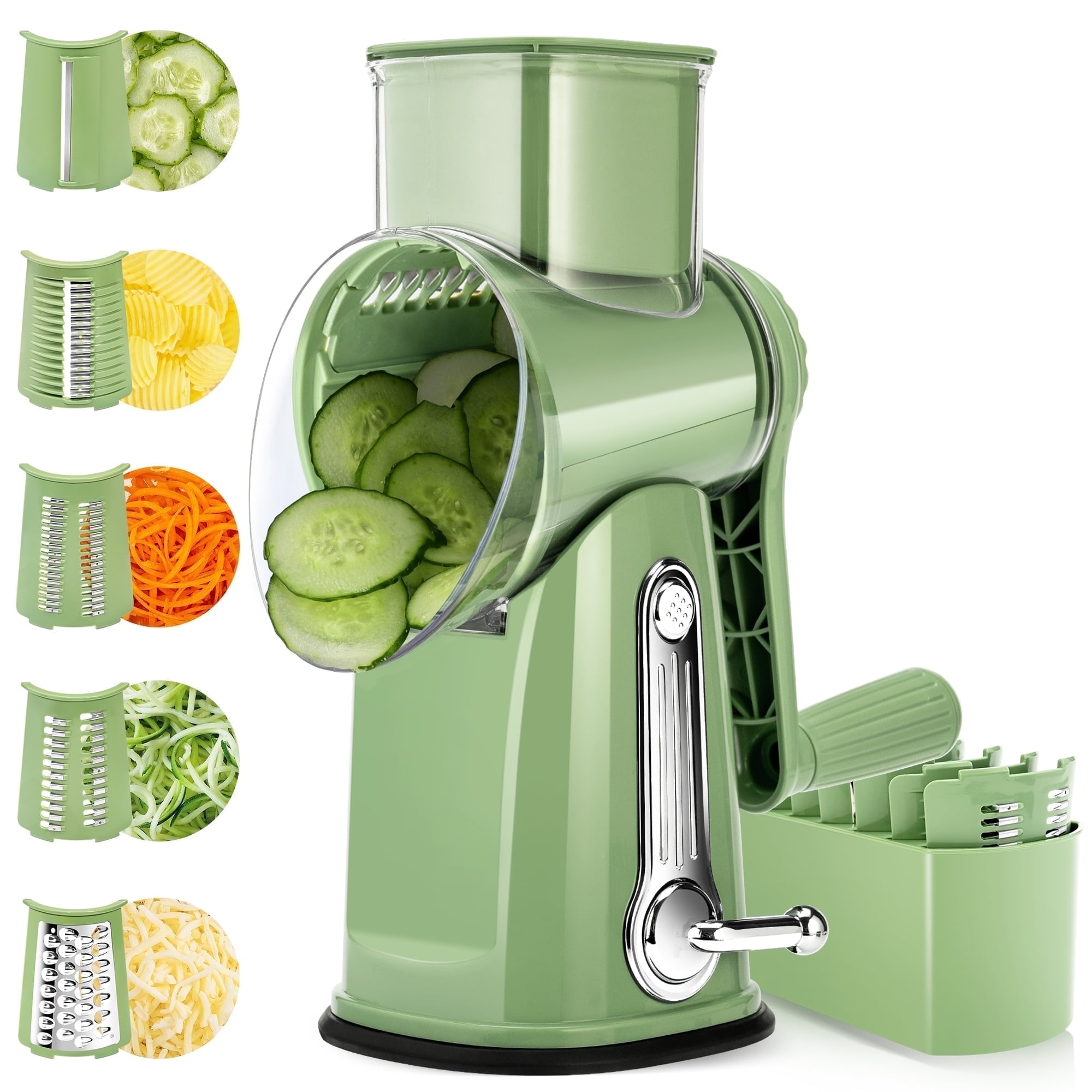 The Coupon deal of  Walmart Black Friday Deals 2025 - Pukomc Rotary Cheese Grater, Handheld Food Shredder, Slicer, Vegetable Grater, 5 Blades, Green