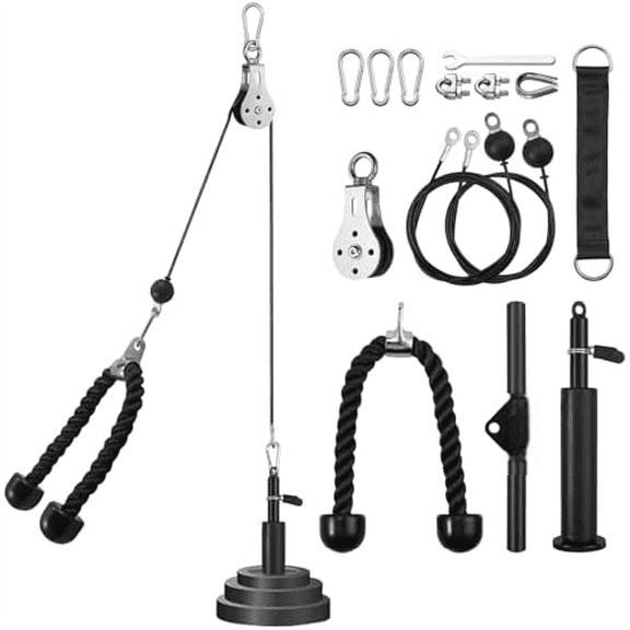 PulLEY sYSTEM, pULLEY cABLE mACHINE diy wORKOUT aCCESSORIES WITH tRICEP rOPE, lat pULL dOWN bAR, gYM cABLE FOR tRICEPS eXTENSIONS, bICEPS cURL, fOREARM (tRICEP rOPE sTRAIGHT bAR)
