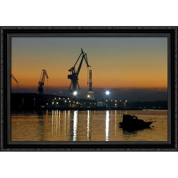 Pula Harbour Sunset 40x28 Large Black Ornate Wood Framed Canvas Art