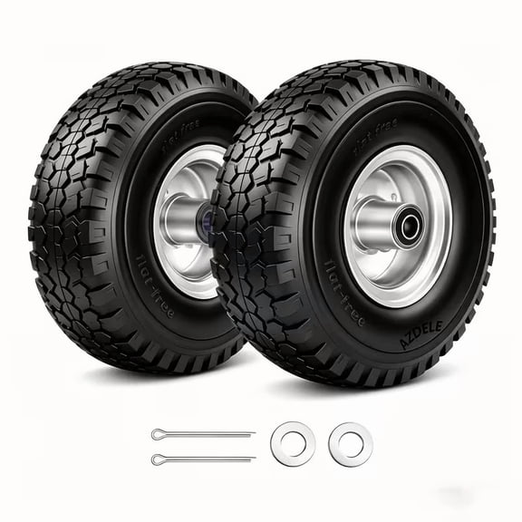 Pulaim 2PCS 13" Flat Free Wheels Replacement for GOR Garden Cart Tires, 4.00-6 Solid Tires No-Flat Puncture-Proof, Universal 5/8" Bearings for Garden Cart Hand Truck Wheelbarrow Dolly Orange