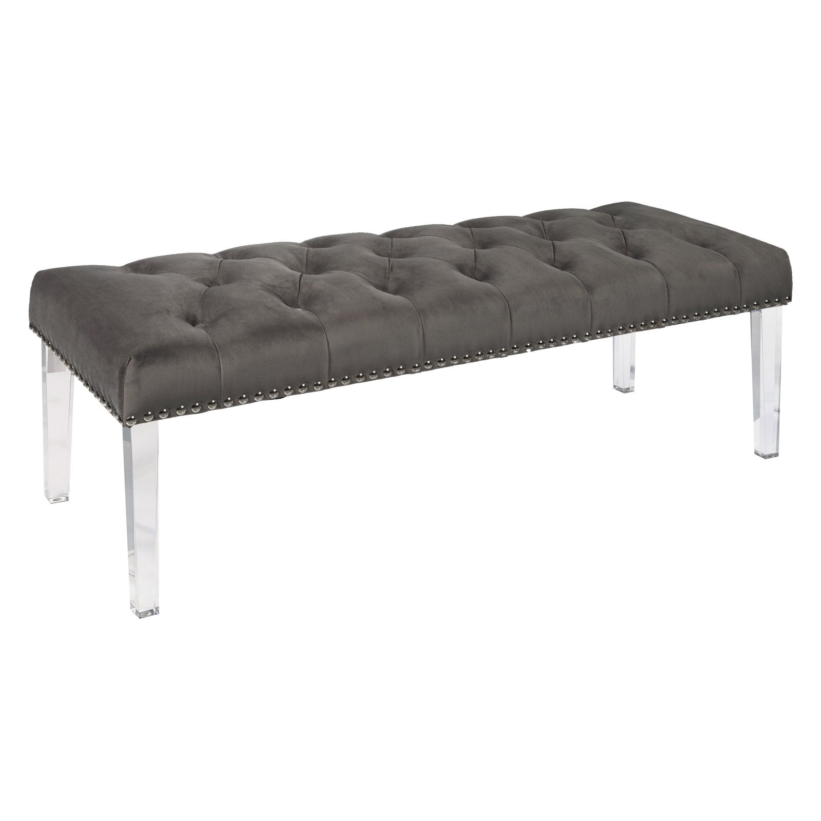 Pulaski Button Tufted Upholstered Bed Bench in Luxor Flannel Gray