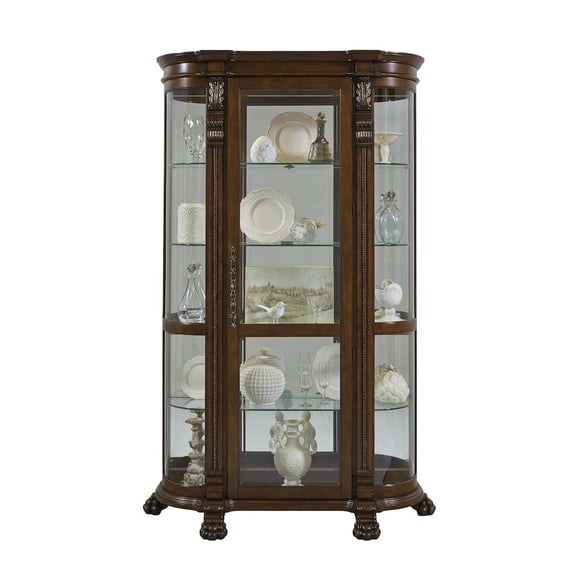 Lighted Curved Front 4 Shelf Curio Cabinet in Maple Brown by Pulaski Furniture