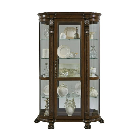 Lighted Curved Front 4 Shelf Curio Cabinet in Maple Brown by Pulaski Furniture