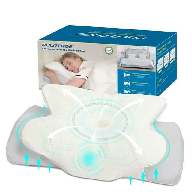 Pulatree Contour Cervical Pillow, Memory Foam, Cradle Design, 2 Heights