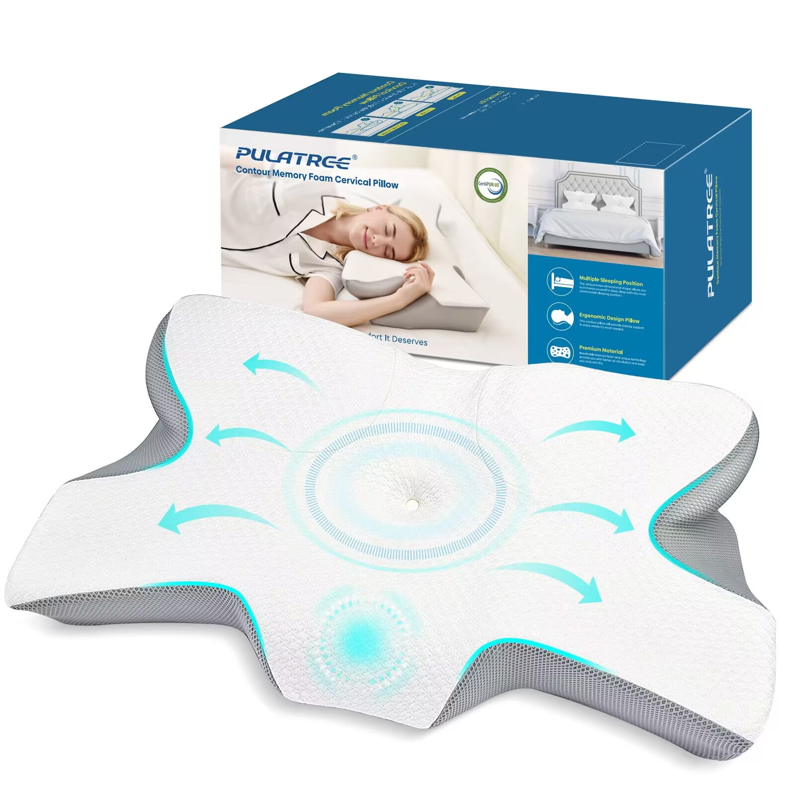 Pulatree Memory Foam Neck Pain Pillow - Suitable for Various Sleep