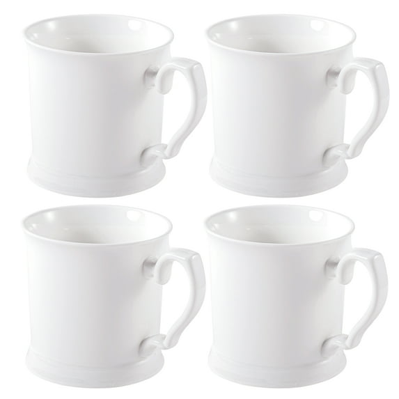 Pulchritudie Fine Porcelain 16 Ounce White Coffee Mug, Set of Four