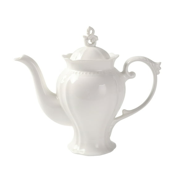 Pulchritudie Fine Porcelain Ultra White English Teapot, Coffee Pot, Victoria Style, Light Weight, 34 Oz