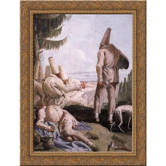 Pulcinella on Holiday 24x20 Gold Ornate Wood Framed Canvas Art by Giovanni Domenico Tiepolo