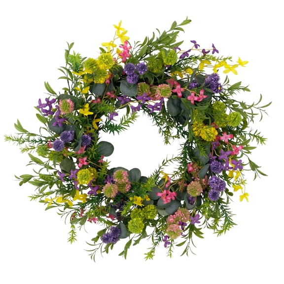 Puleo International 24" Artificial Eucalyptus Floral Spring Door Wreath with Berries, Multicolor