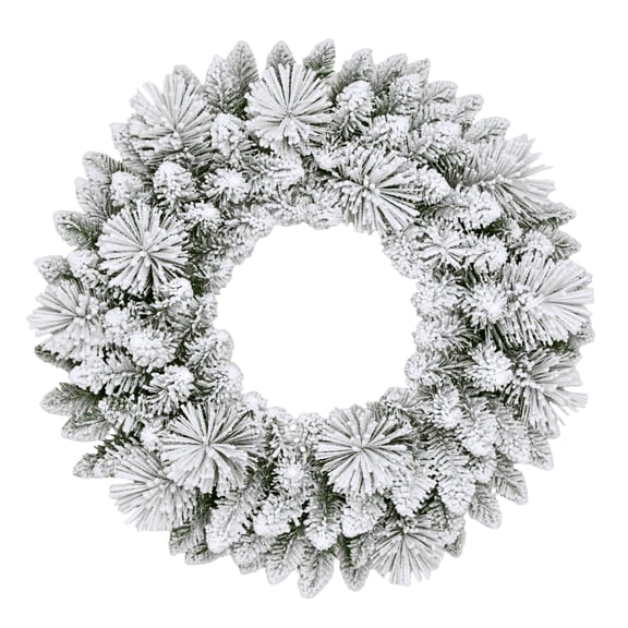 Puleo International 24 in Unlit Flocked Spruce Christmas Wreath, 110 Branch Tips