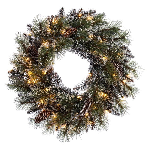 Puleo International 24" Pre-Lit Snowy Wreath
