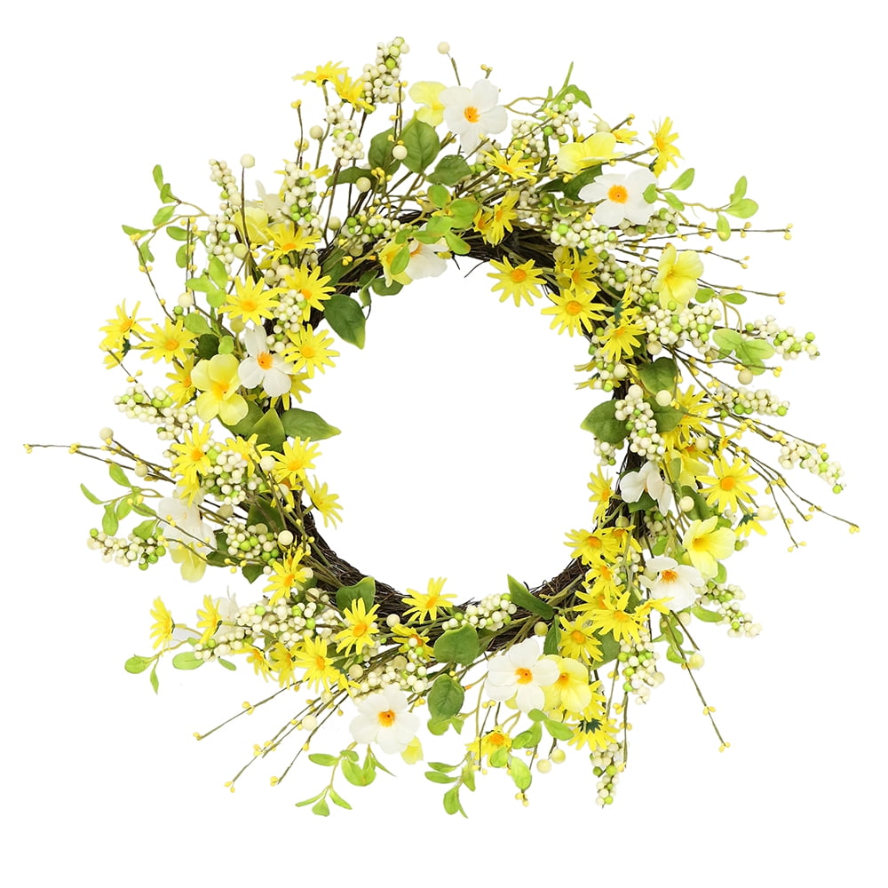 24" Yellow and White Daisy Grapevine Wreath