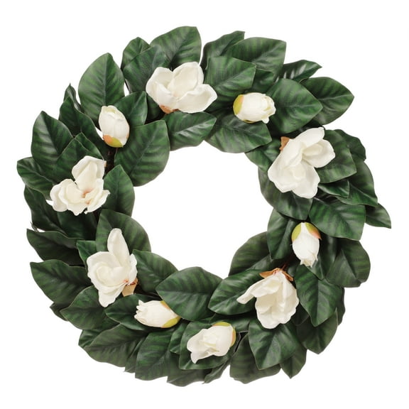 Puleo International 24" Artificial Magnolia Floral Spring Wreath With Green Leaves