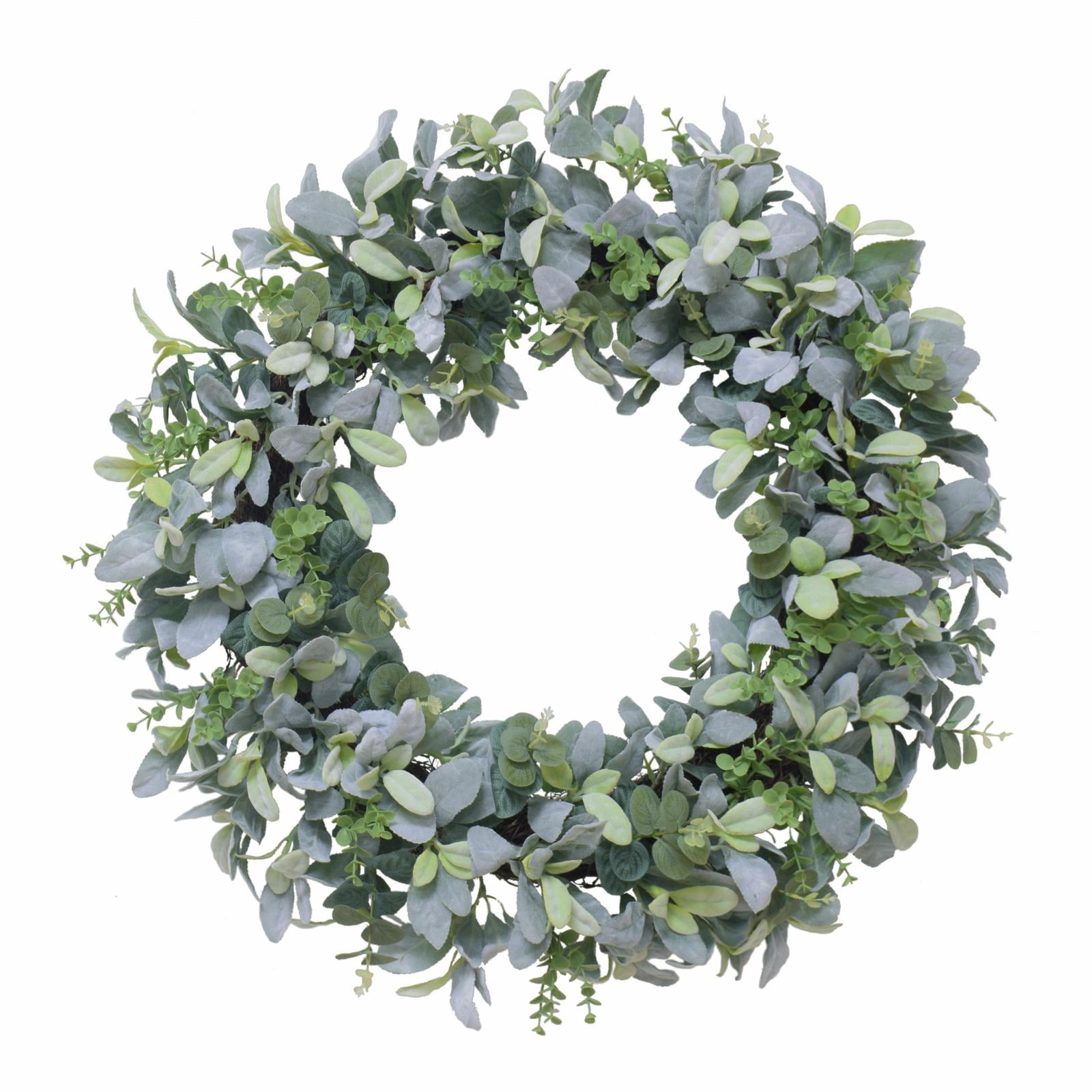 28'' Green and Gray Artificial Flocked Lambs Ear Spring Door Wreath
