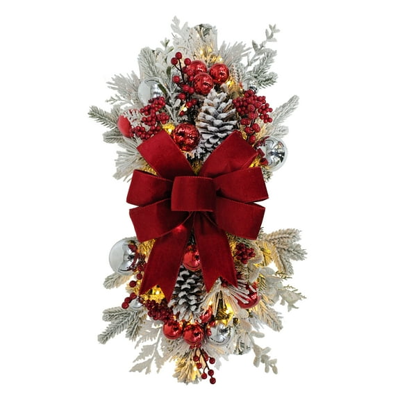 Puleo International 28" Pre-Lit Adorned Flocked Artificial Banister Swag with 70 Warm White Lights