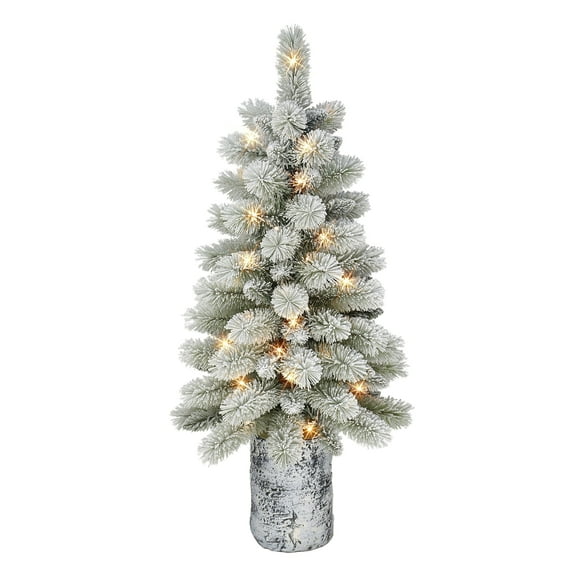 Puleo International  3.5 ft. Battery Operated Potted Flocked Norwegian Pine Artificial Christmas Tree