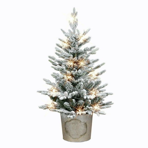 Puleo International 3 ft. Potted Flocked Pre-Lit Christmas Tree