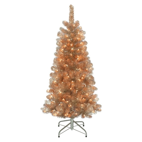 Puleo International 4.5' Pre-Lit Rose Gold Artifical Christmas Tree with 150 UL-Listed Clear Incandescent Lights