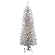 Puleo International 4.5 ft Pre-Lit Silver Tinsel Artificial Tree 170 Tips 70 Clear Lights